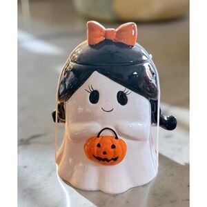 Jack O' Lantern Lane Girl‎ Ghost With Pigtails Ceramic Halloween Cookie Jar New